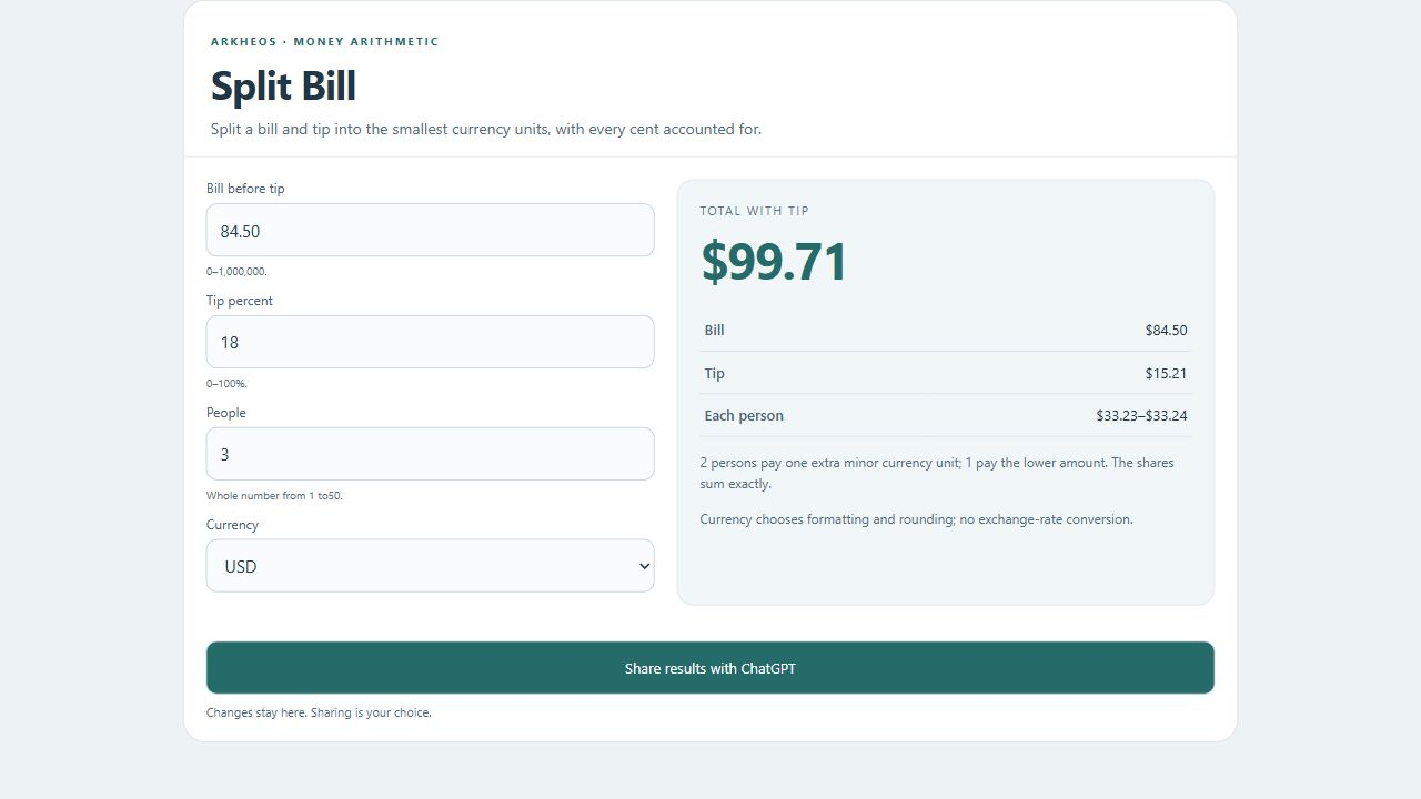 Split Bill actual widget preview
