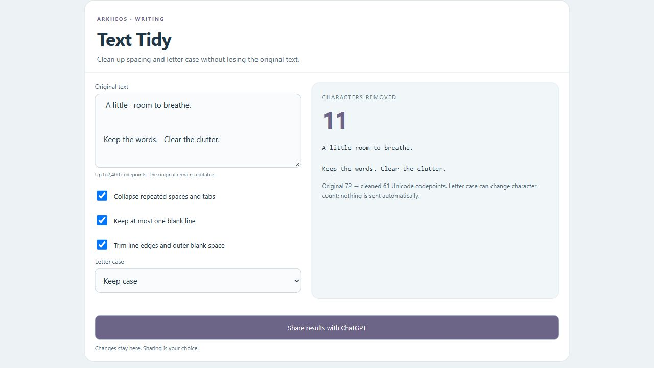 Text Tidy actual widget preview