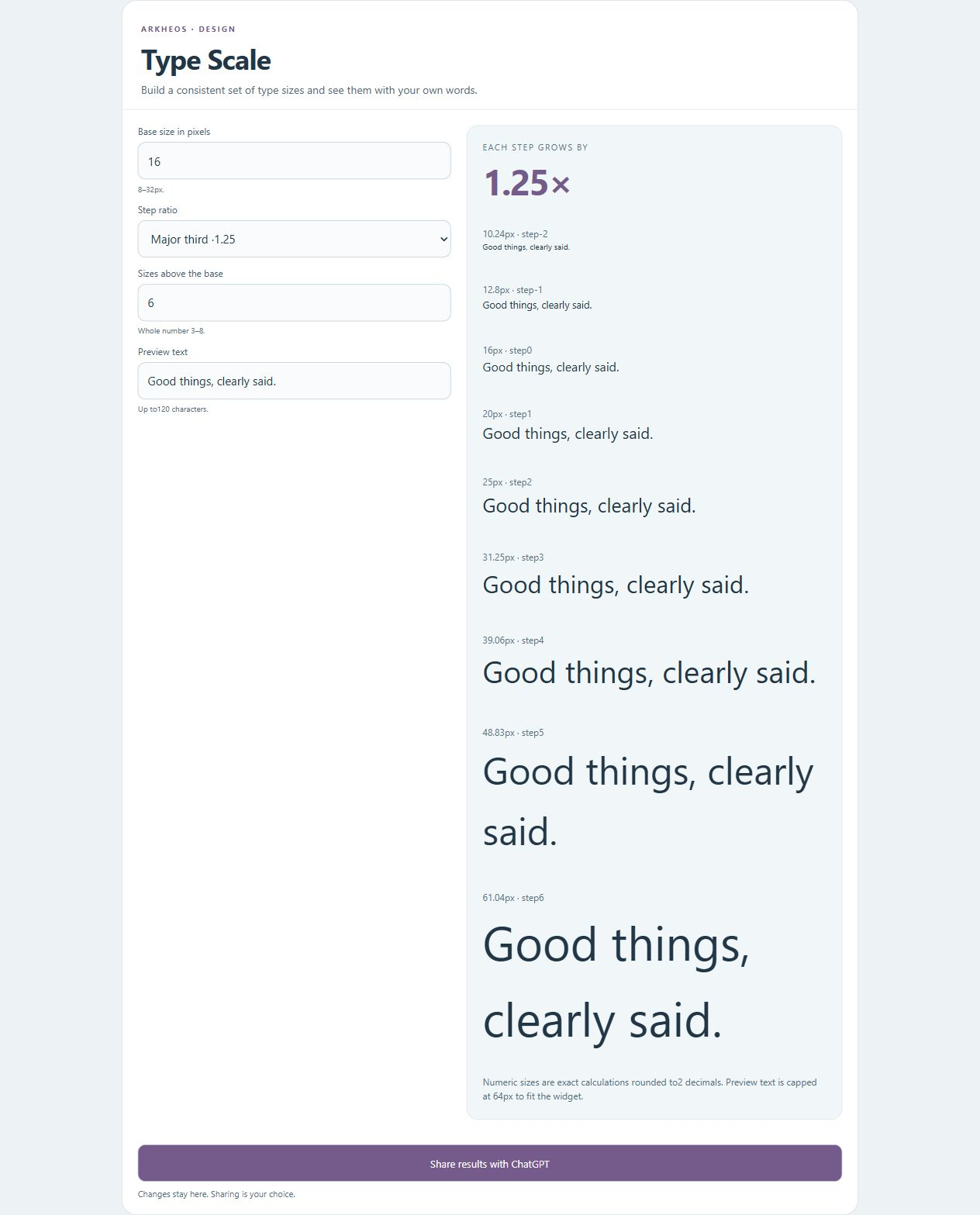 Type Scale actual widget preview