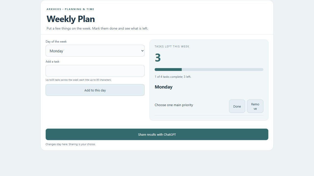 Weekly Plan actual widget preview